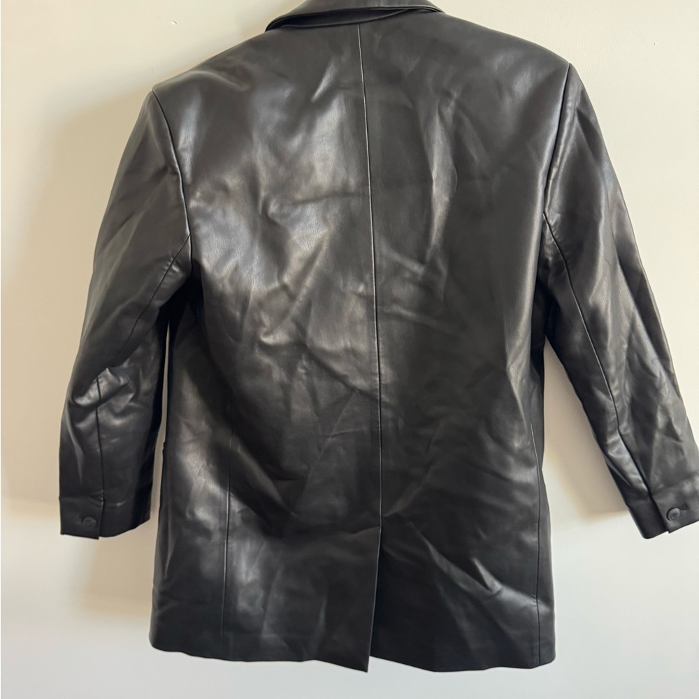Zara Size S Black Leather Blazer - Picture 6 of 6
